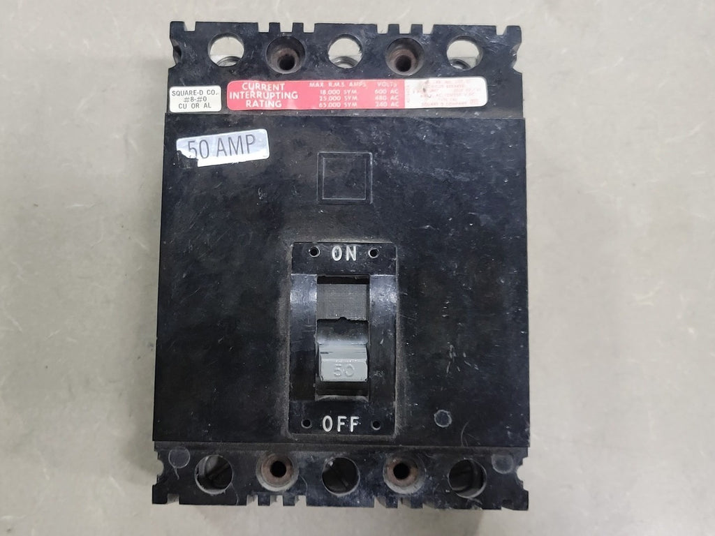 SQUARE D 50 Amp, 3 Pole, 600 Volts Circuit Breaker FHL36050