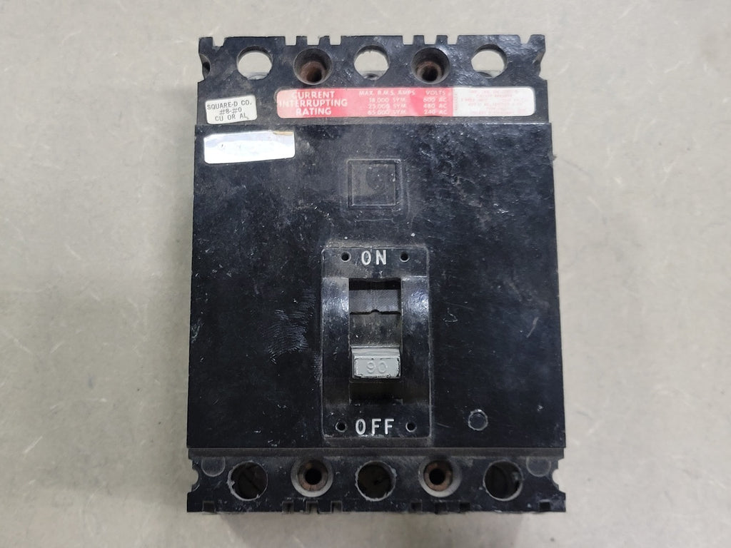 SQUARE D 90 Amp, 3 Pole, 600 Volts Circuit Breaker FHL36090