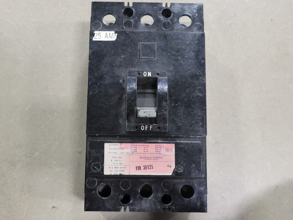 SQUARE D 125 Amp, 3 Pole, 600 Volts Circuit Breaker KHL36125