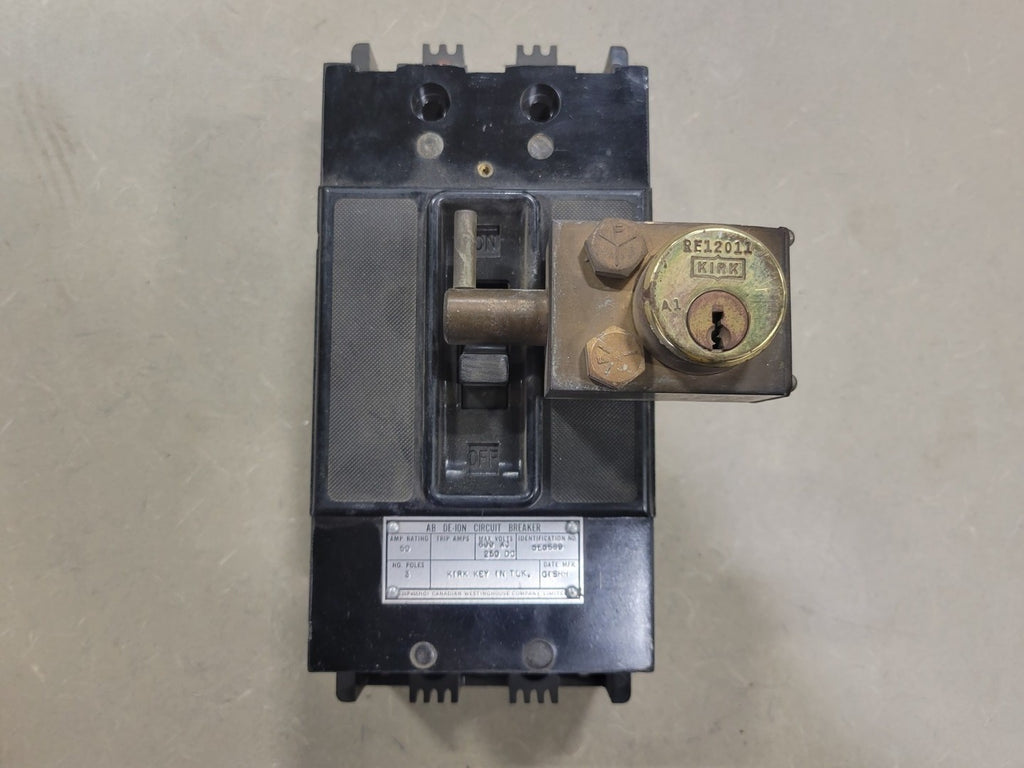 WESTINGHOUSE 50 Amp, 3 Pole, 600 Volts Circuit Breaker w/ Kirk Key Interlock