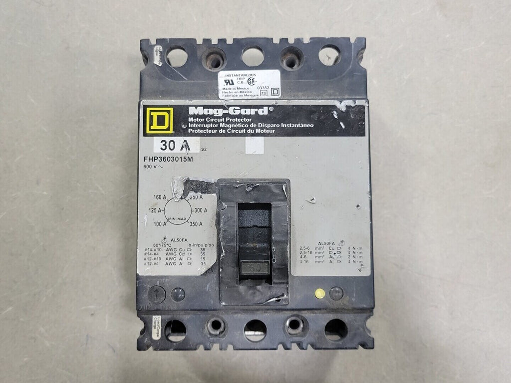 SQUARE D 30 Amp, 3 Pole, 600 Volts Circuit Breaker FHP3603015M