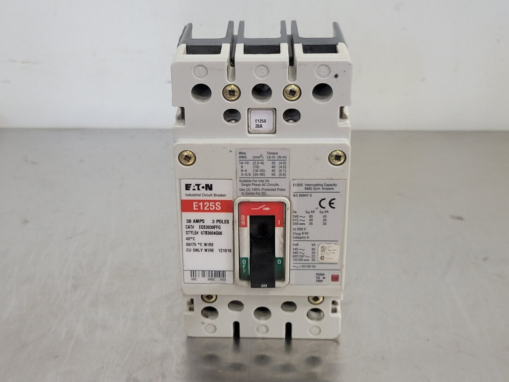 EATON 30 Amp, 3 Pole, 600Y/347 volts Circuit Breaker EGS3030FFG