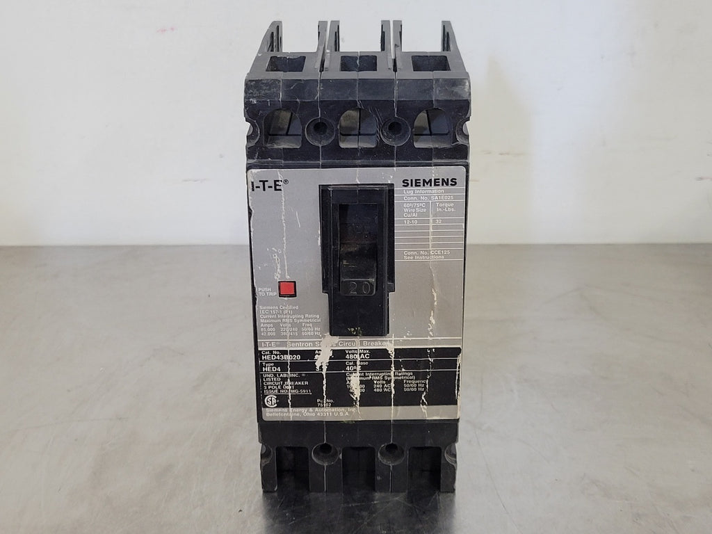 ITE 20 Amp, 3 Pole, 480 Volts Circuit Breaker HED43B020