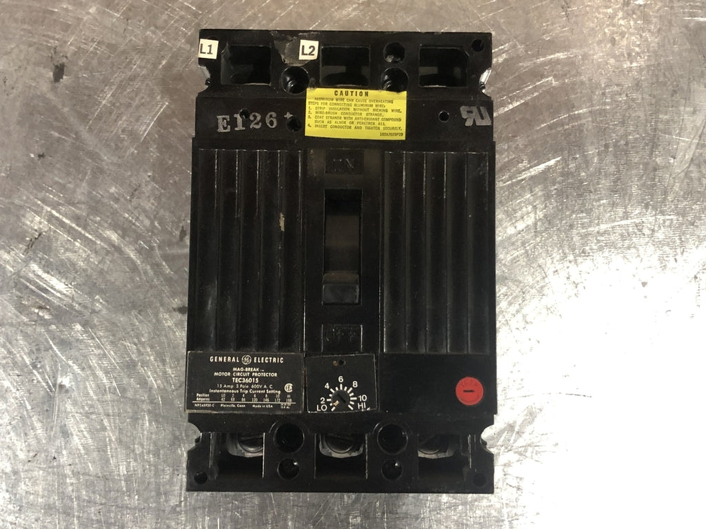 GENERAL ELECTRIC 15 Amp, 3 Pole, 600 volts Circuit Breaker TEC36015