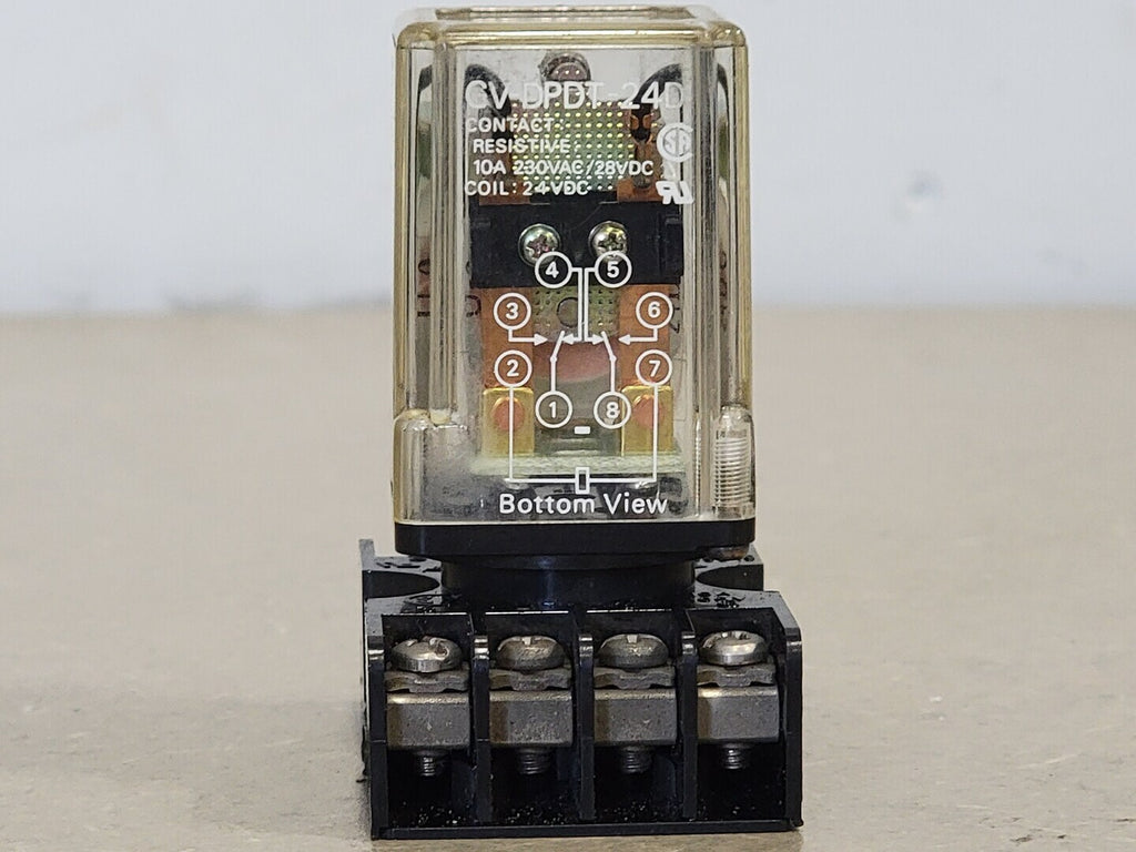 MASTER ELECTRONIC CONTROLS 10 Amp, 24 VDC, 8-Pins Electromechanical Relay GV-DPDT-24D w/ Base H50-SL608