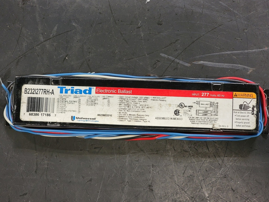 UNIVERSAL LIGHTING 277 Volts 2 Lamps Electronic Ballast B232I277RH-A 