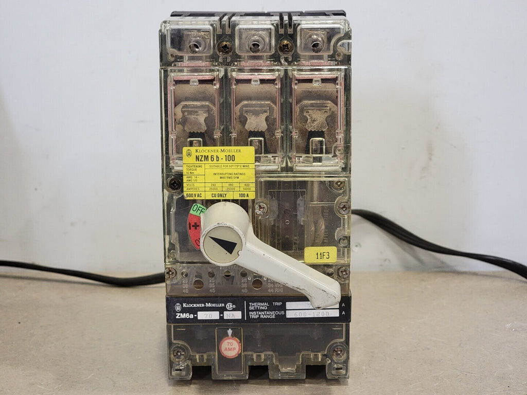 KLOCKNER-MOELLER 100 Amp, 3 Pole, 600 volts Circuit Breaker NZM6b-100 w/Trip Unit