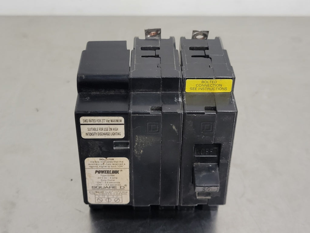 SQUARE D 20 Amp, 2 Pole, 480Y/277 volts Circuit Breaker EHB24020PL w/ Auxiliary Unit