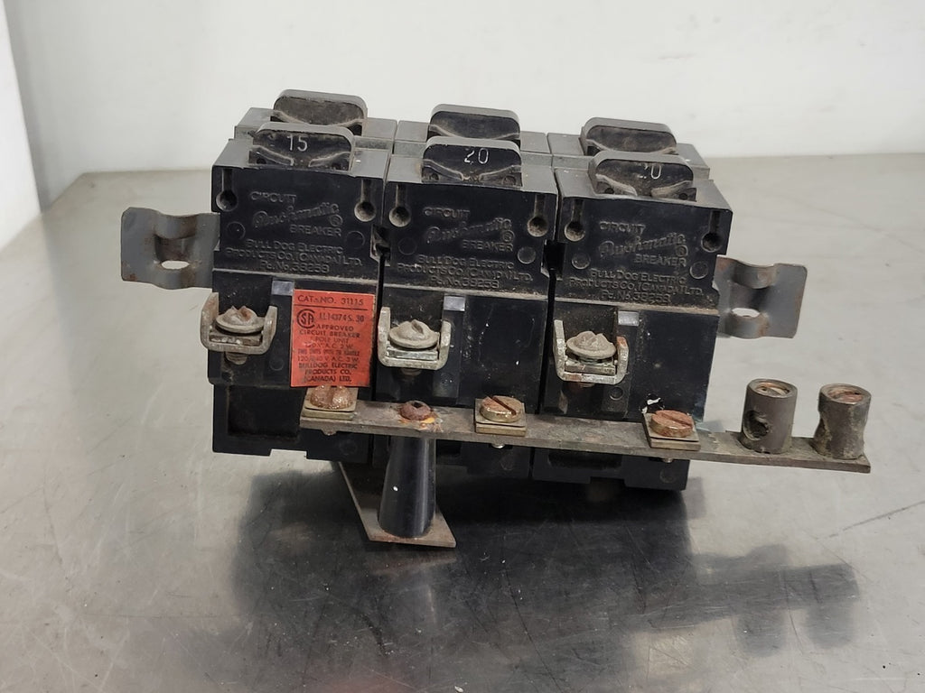 BULLDOG ELECTRIC PRODUCTS Pushmatic Circuit Breaker Assembly, 3x20 Amp, 3x15 Amp