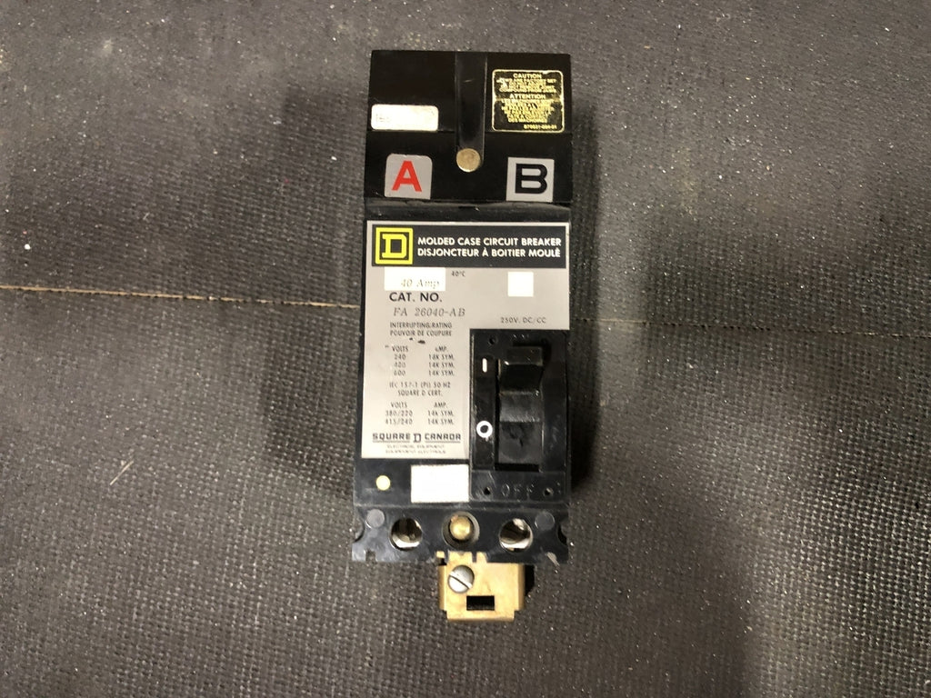 SQUARE D 40 Amp, 2 Pole, 600 Volts Circuit Breaker FA26040AB