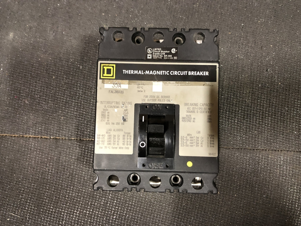 SQUARE D 35 Amp, 3 Pole, 600 Volts Circuit Breaker FAL36035
