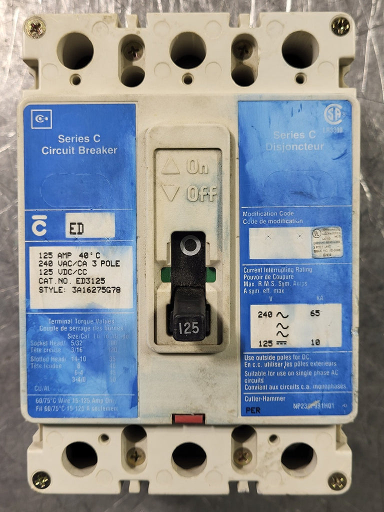 EATON 125 Amp, 3 Pole, 240 volts Circuit Breaker ED3125