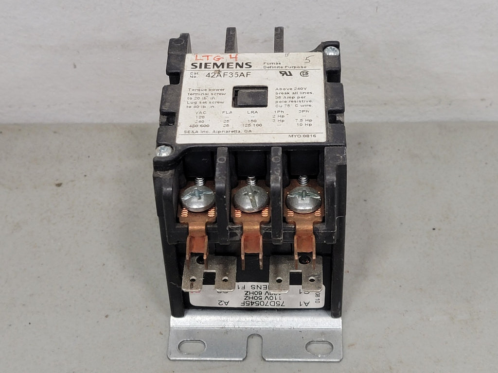 SIEMENS 25 Amp, 3 Pole, 110/120 VAC Coil Contactor 42AF35AF