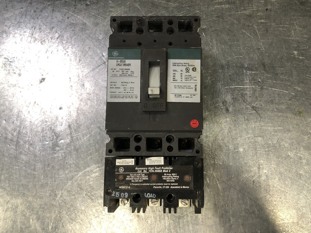 GENERAL ELECTRIC 50 Amp, 3 Pole, 600 Volts Circuit Breaker THED136050