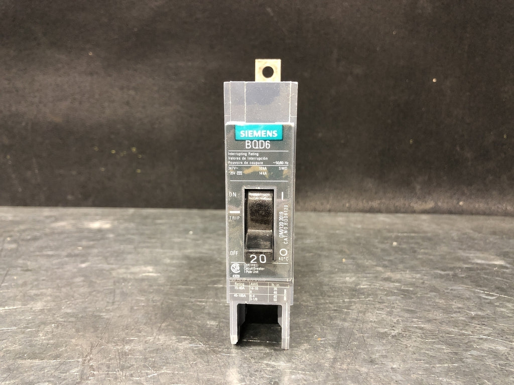 SIEMENS 20 Amp, 1 Pole, 347 Volts Circuit Breaker BQD6120