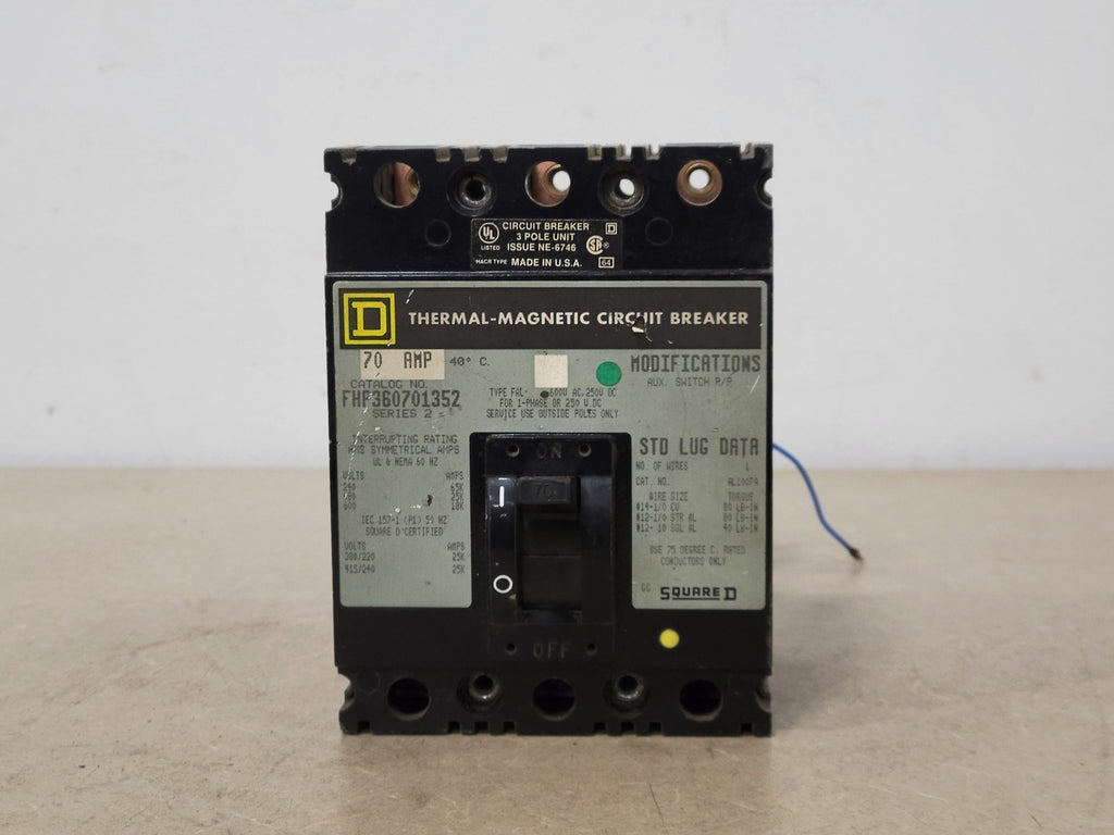 SQUARE D 70 Amp, 3 Pole, 600 Volts Circuit Breaker FHP360701352