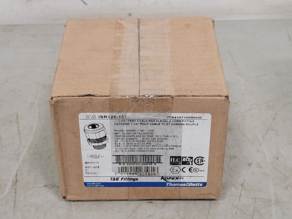 THOMAS & BETTS 1-1/4" Tray Cable and Flexible Cord Fitting ISR125-137 (Box of 5)
