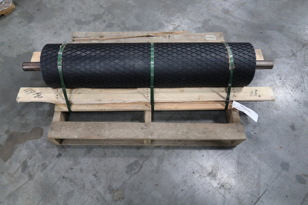 Conveyor Drive Pulley Roller w/ Diamond Strip Rubber Lagging