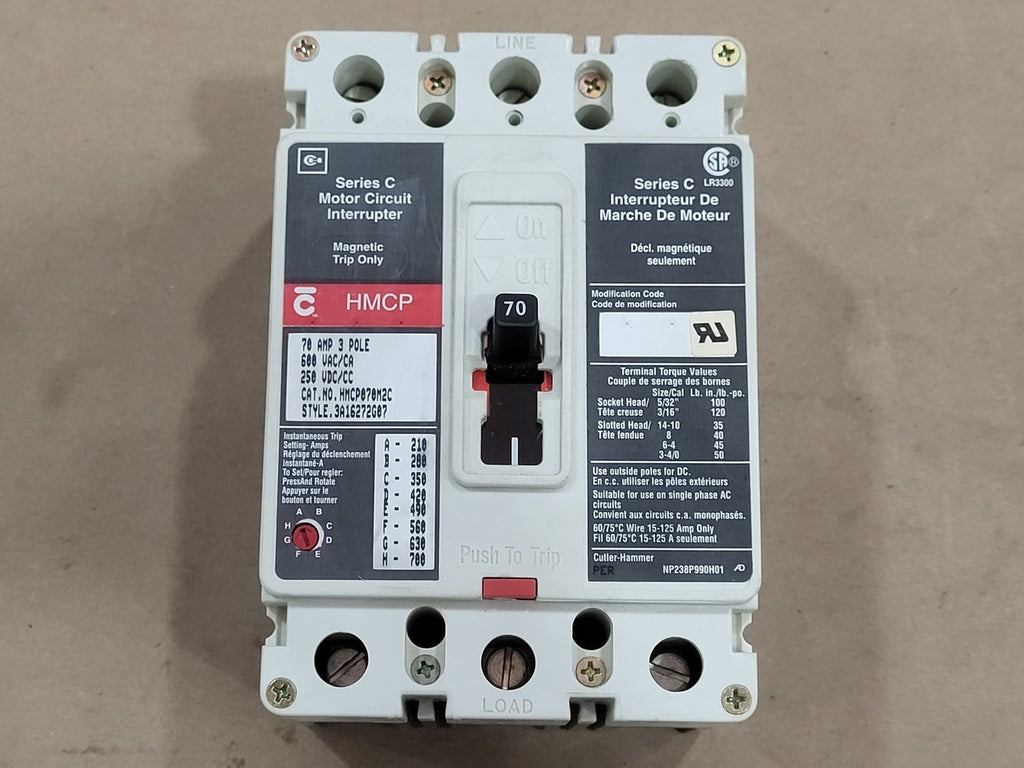 CUTLER-HAMMER 70 Amp, 3 Pole, 600 volts Circuit Breaker HMCP070M2C