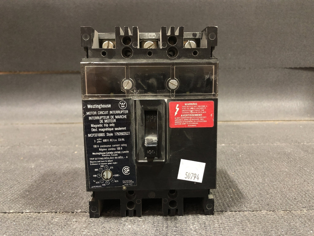 WESTINGHOUSE 100 Amp, 3 Pole, 600 Volts Circuit Breaker MCP331000S