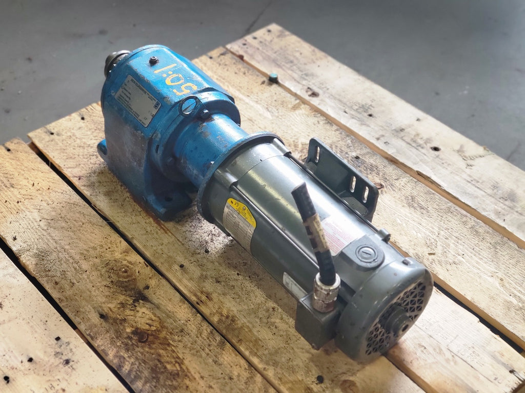 BALDOR 1 hp, 90 volts, 1750 rpm, 56C Electric Motor CDP3445 w/ Gear Reducer 