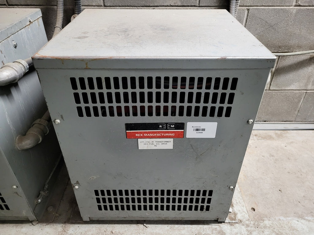 REX MANUFACTURING 30 kVA Transformer, 600 Delta pri. volts, 480Y/277 sec. volts B30JP