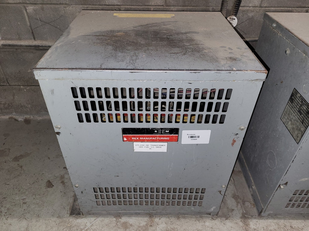 REX MANUFACTURING 30 kVA Transformer, 600 Delta pri. volts, 480Y/277 sec. volts B30JP
