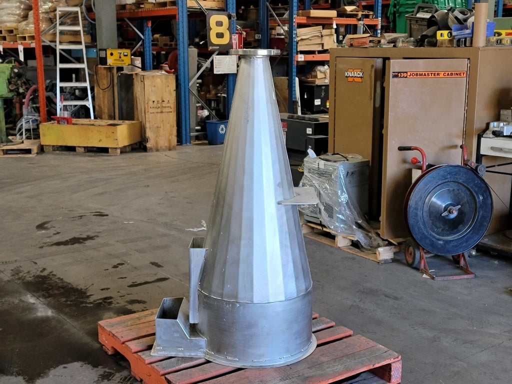 KERKAU Custom Stainless Steel Process Transition Hopper Assemblies w/ 4" ASME B16.5 Class 150 F304/304L Flanged Outlets (Lot of 2)