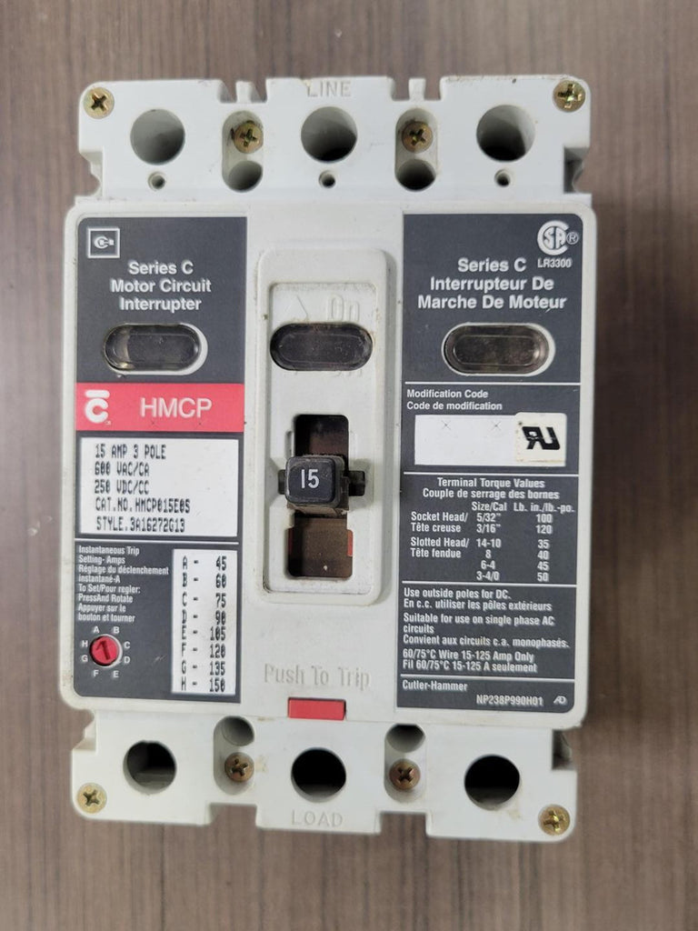 CUTLER-HAMMER 15 Amp, 3 Pole, 600 volts Circuit Breaker HMCP015E0S