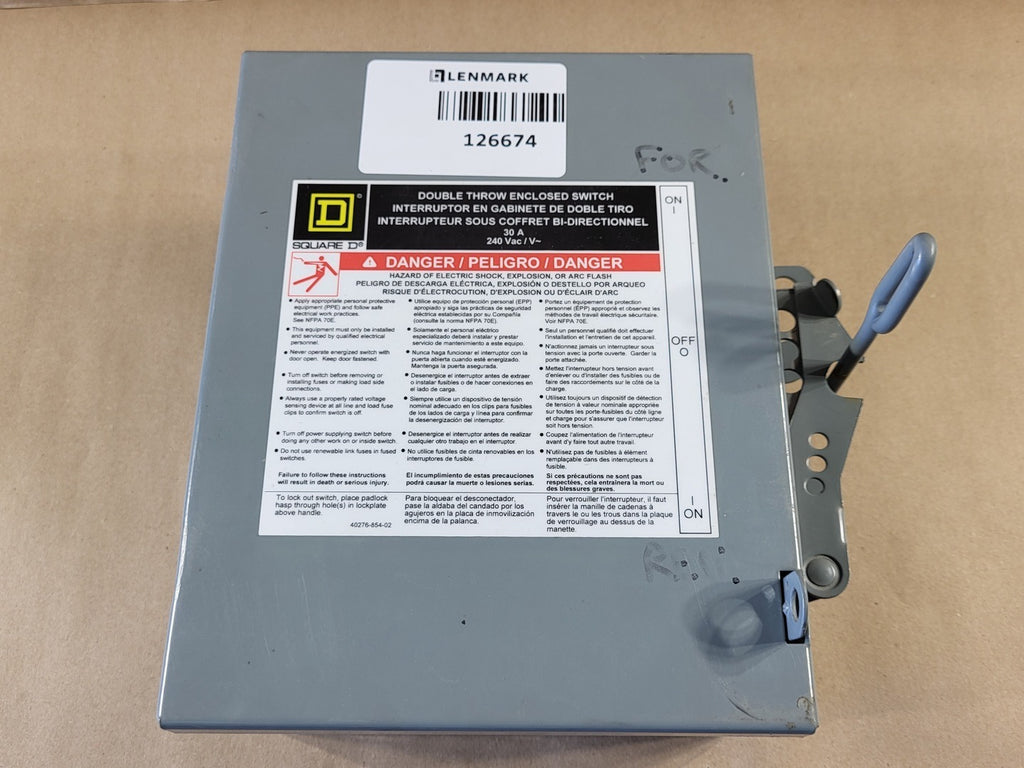 SQUARE D 30A Double Throw Non-Fusible Safety Switch C92251