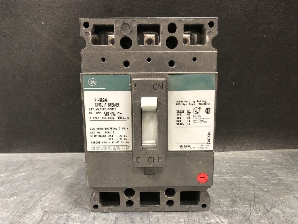 GENERAL ELECTRIC 15 Amp, 3 Pole, 600 volts Circuit Breaker  THED136015