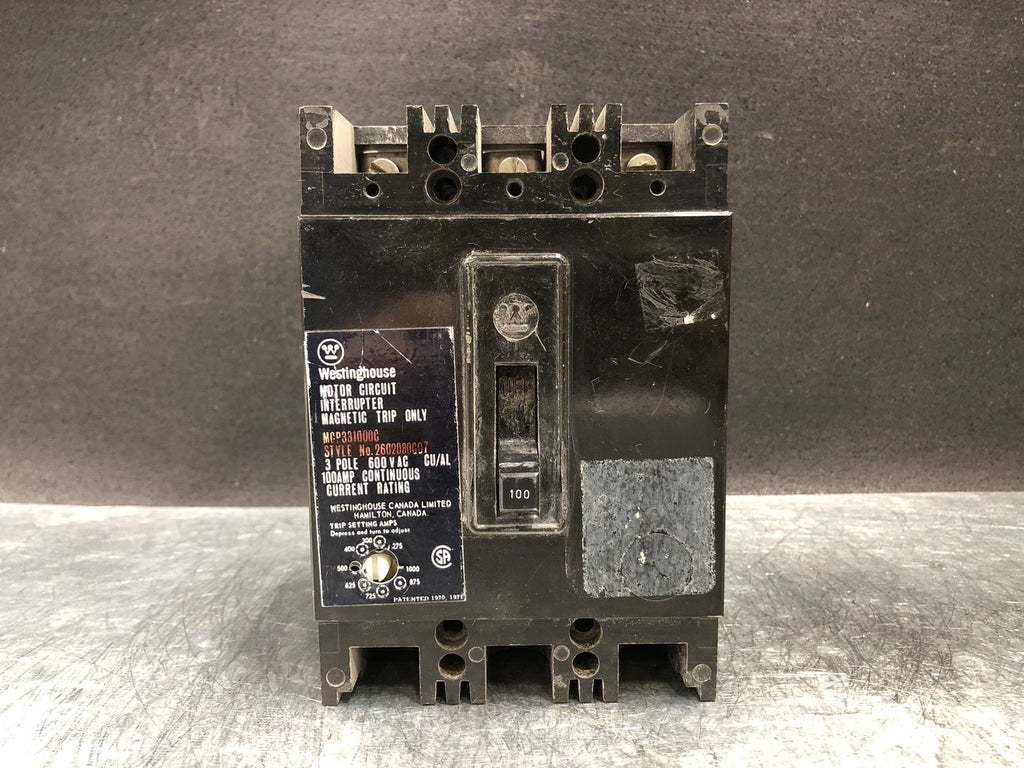 WESTINGHOUSE 100 Amp, 3 Pole, 600 Volts Circuit Breaker MCP331000G