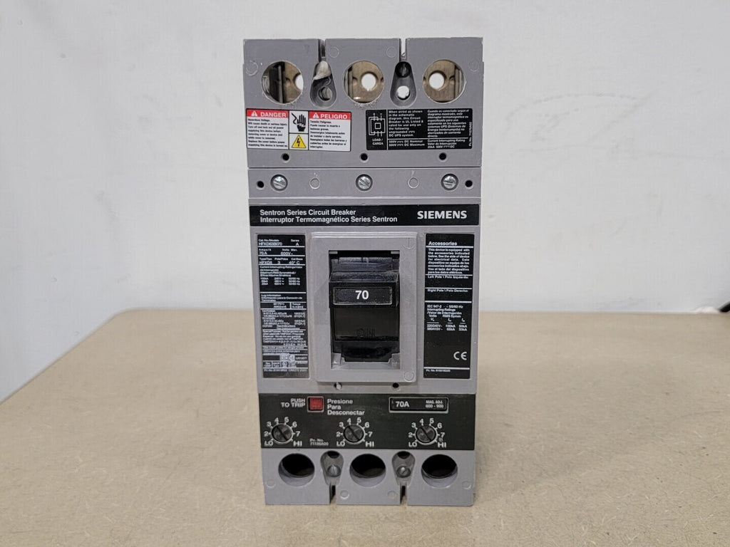 SIEMENS 70 Amp, 3 Pole, 600 volts Circuit Breaker HFXD63B070 w/ Trip