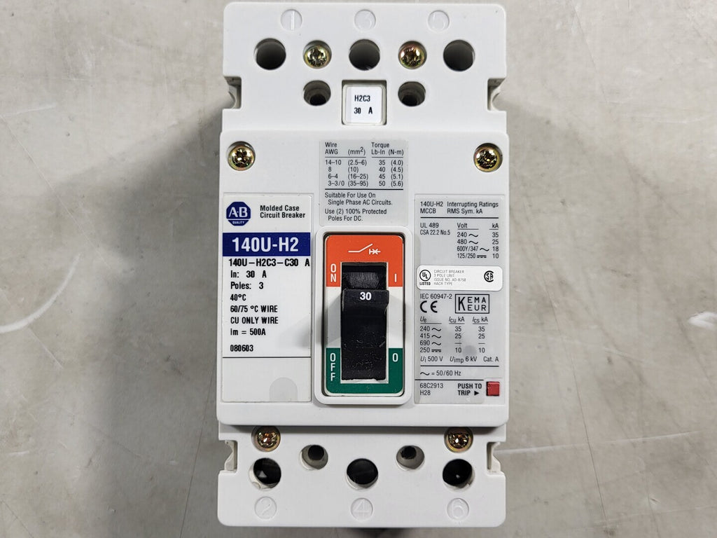 ALLEN-BRADLEY 30 Amp, 3 Pole, 600 volts Circuit Breaker 140U-H2C3-C30-A