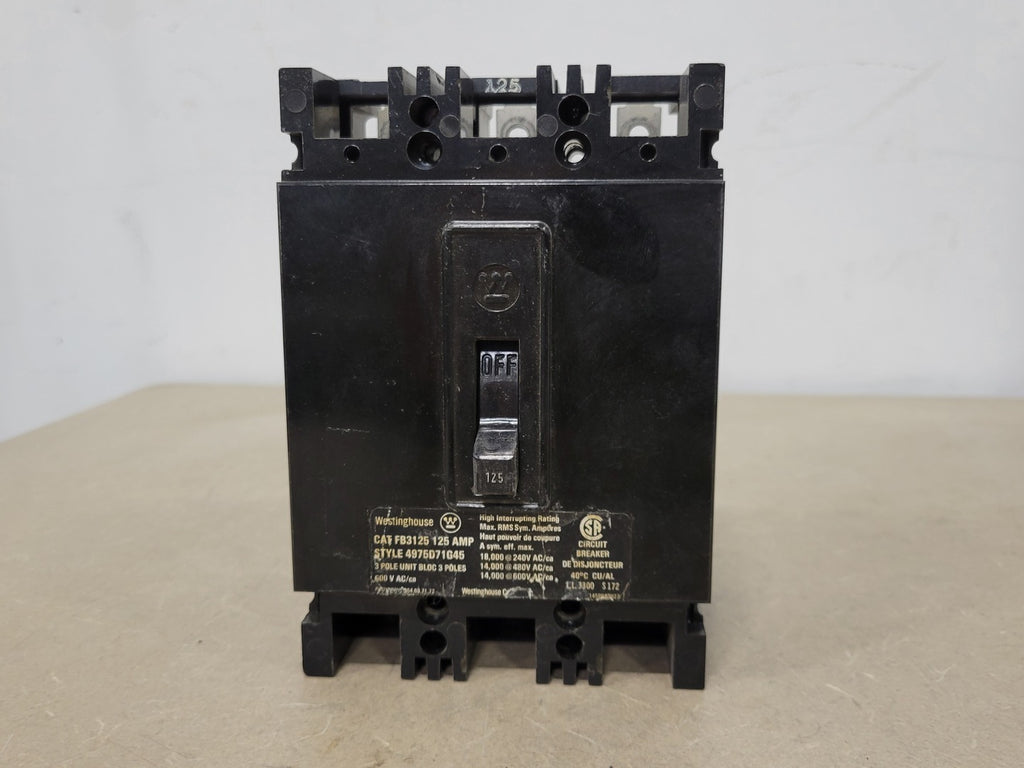 WESTINGHOUSE 125 Amp, 3 Pole, 600 Volts Circuit Breaker FB3125 