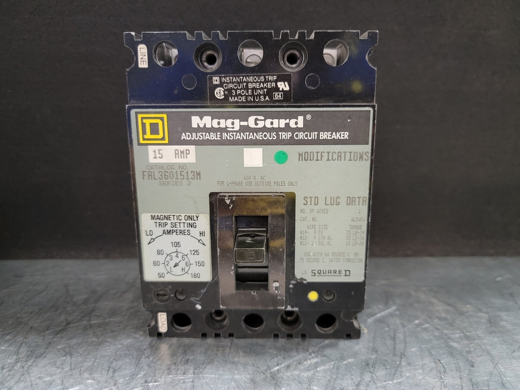 SQUARE D 15 Amp, 3 Pole, 600 volts Circuit Breaker FAL3601513M