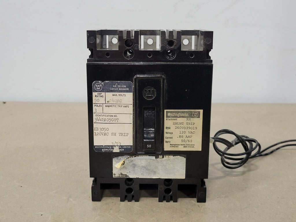 WESTINGHOUSE 50 Amp, 3 Pole, 240 Volts Circuit Breaker EB3050 w/ Trip Unit