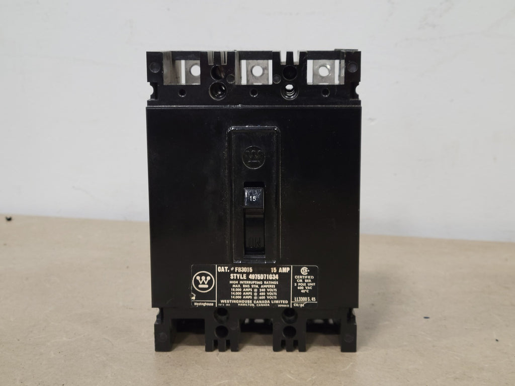 WESTINGHOUSE 15 Amp, 3 Pole, 600 Volts Circuit Breaker FB3015
