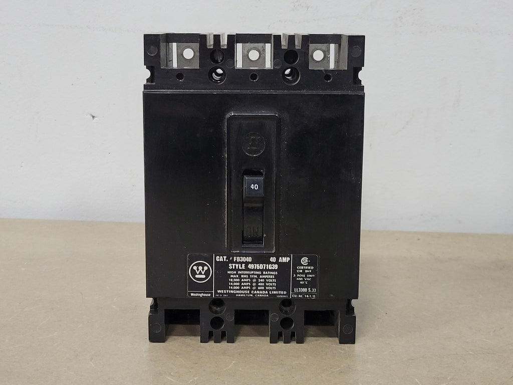 WESTINGHOUSE 40 Amp, 3 Pole, 600 Volts Circuit Breaker FB3040