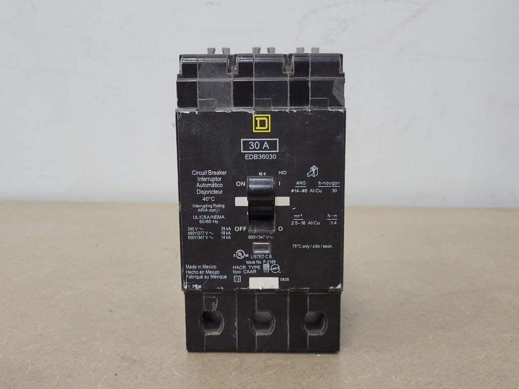 SQUARE D 30 Amp, 3 Pole, 600Y/347 Volts Circuit Breaker EDB36030