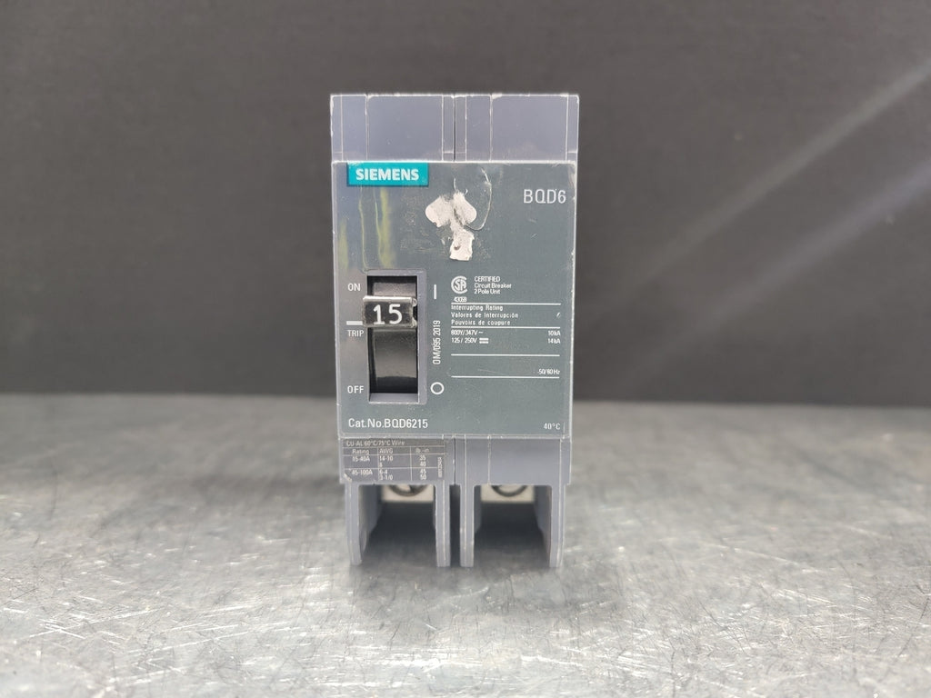 SIEMENS 15 Amp, 2 Pole, 600 volts Circuit Breaker BQD6215