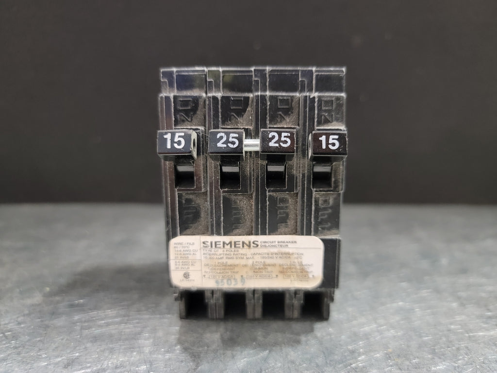 SIEMENS 15/2P25/15 Amp, 4 Pole, 240 volts Circuit Breaker Q21525CTMC
