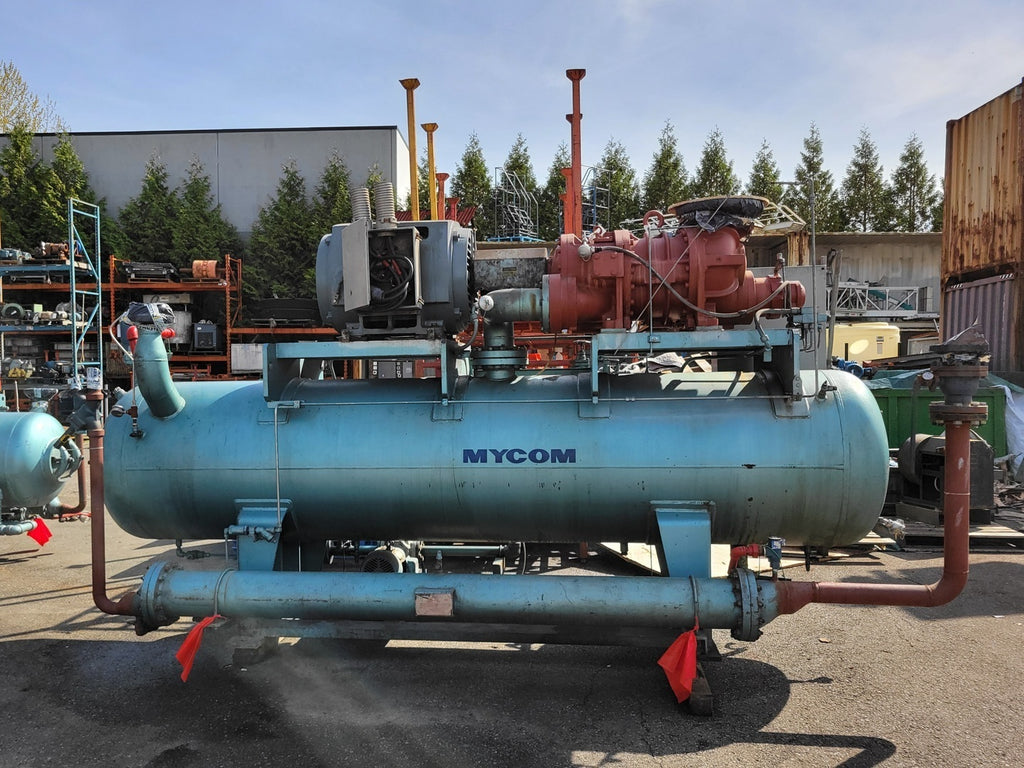 MYCOM 250VMD Ammonia Screw Compressor Package w/ Receiver Tank, 450HP Motor, NH3 Industrial Refrigeration System