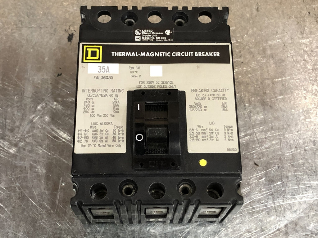 SQUARE D 35 Amp, 3 Pole, 600 volts  Circuit Breaker FAL36035