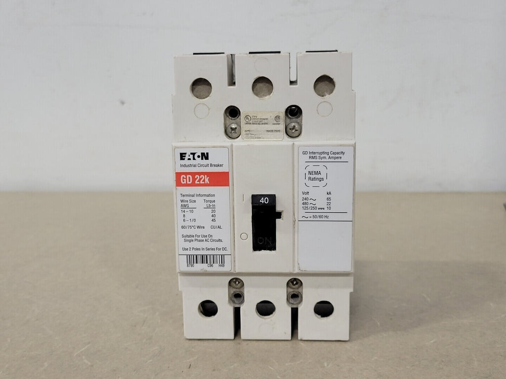 EATON 40 Amp, 3 Pole, 480 Volts Circuit Breaker GD3040