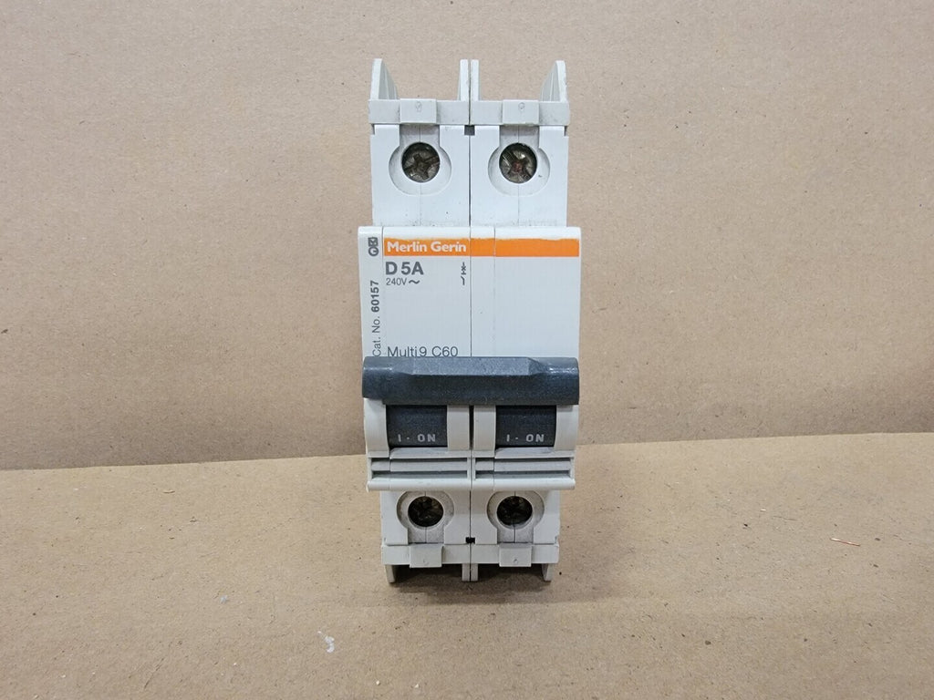 MERLIN GERIN 5 Amp, 2 Pole, 240 volts Circuit Breaker Multi 9 C60 D5A 2P