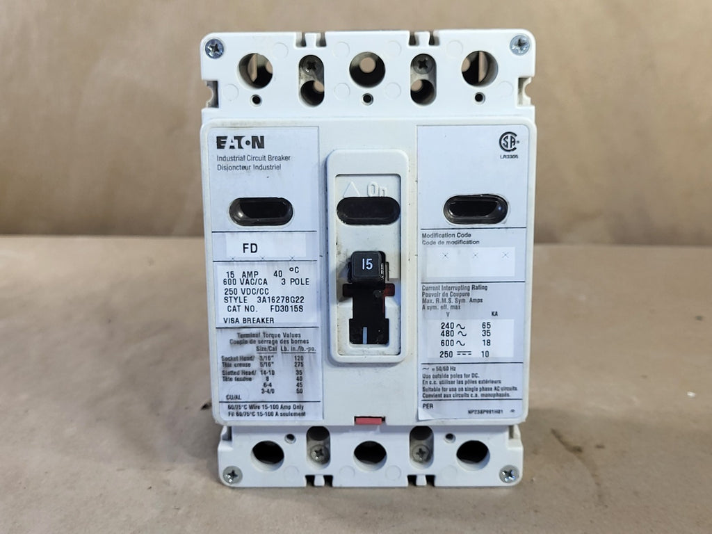 EATON 15 Amp 600 Volts 3 Pole Circuit Breaker FD3015S