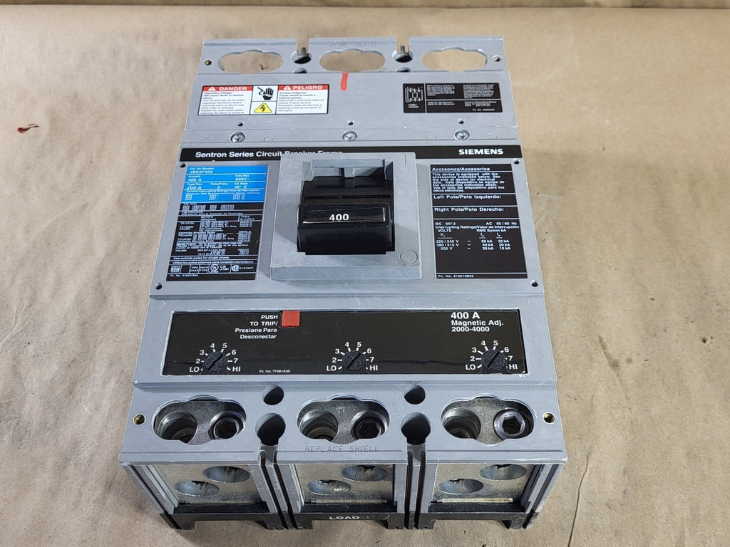 SIEMENS 400 Amp, 3 Pole, 600 volts Circuit Breaker JD63F400