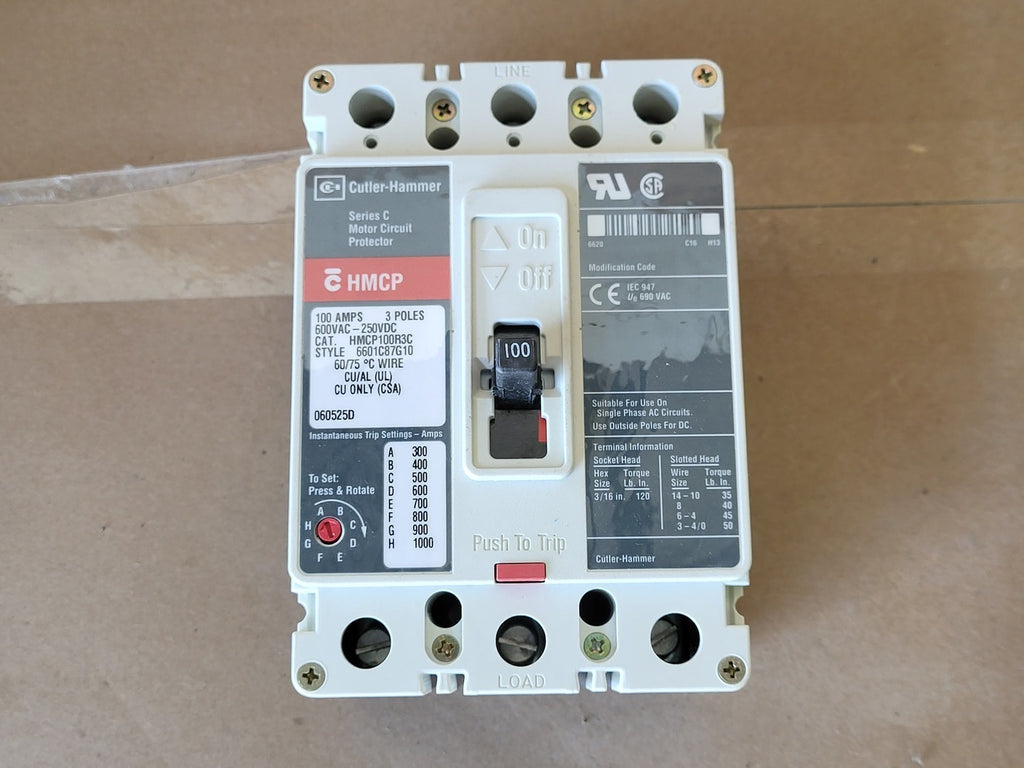 CUTLER-HAMMER 100 Amp, 3 Pole, 600 Volts Circuit Breaker HMCP100R3C