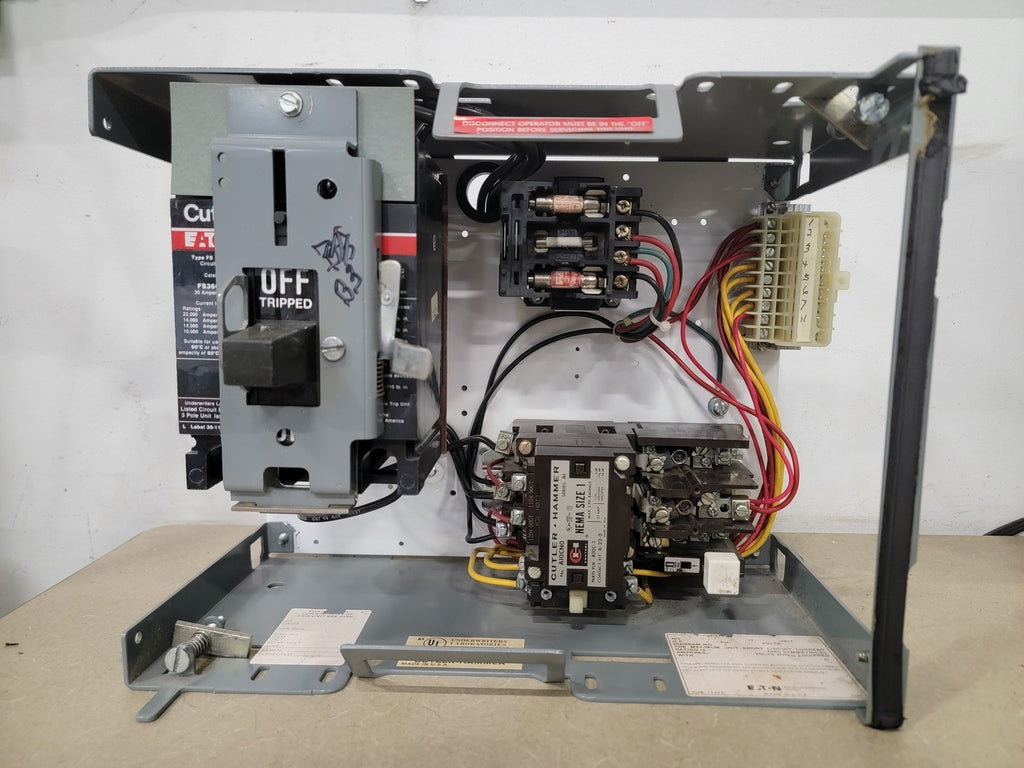 EATON CUTLER-HAMMER NEMA Size 1 MCC Bucket w/ FS360030 Breaker & A10CG0 Starter 600V 3PH